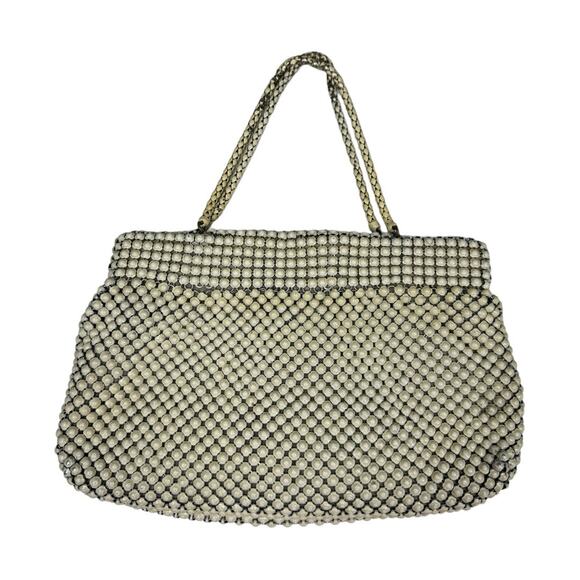 Vintage 40's Whiting & Davis Alumesh Handbag Purse Cream Beaded Evening Bag - Picture 5 of 13